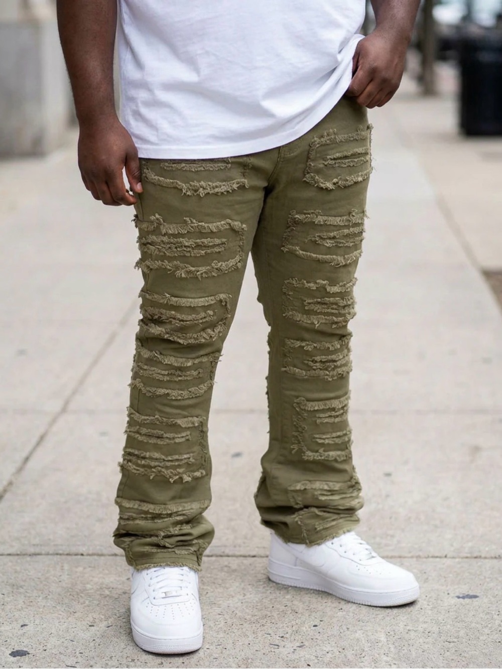 Makobi Olive Distressed Moto Jeans Men 40x37 Urban Designer NWT $140 F1732